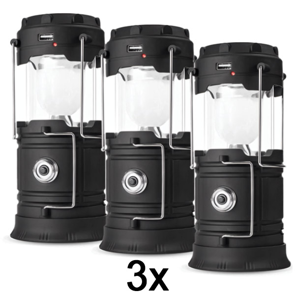 3x Ηλιακό Επαναφορτιζόμενο Φανάρι Κάμπινγκ + Φακός | CAMPGLO