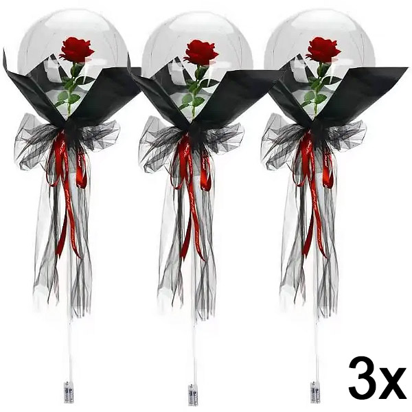 3x LED μπαλόνι με τριαντάφυλλο για αξέχαστες στιγμές | LOVEBALLOON